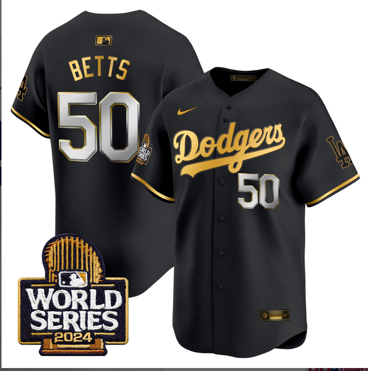 Men MLB Los Angeles Dodgers #50 Betts black 2024 World Series Champions Patch Limited Jersey20241105